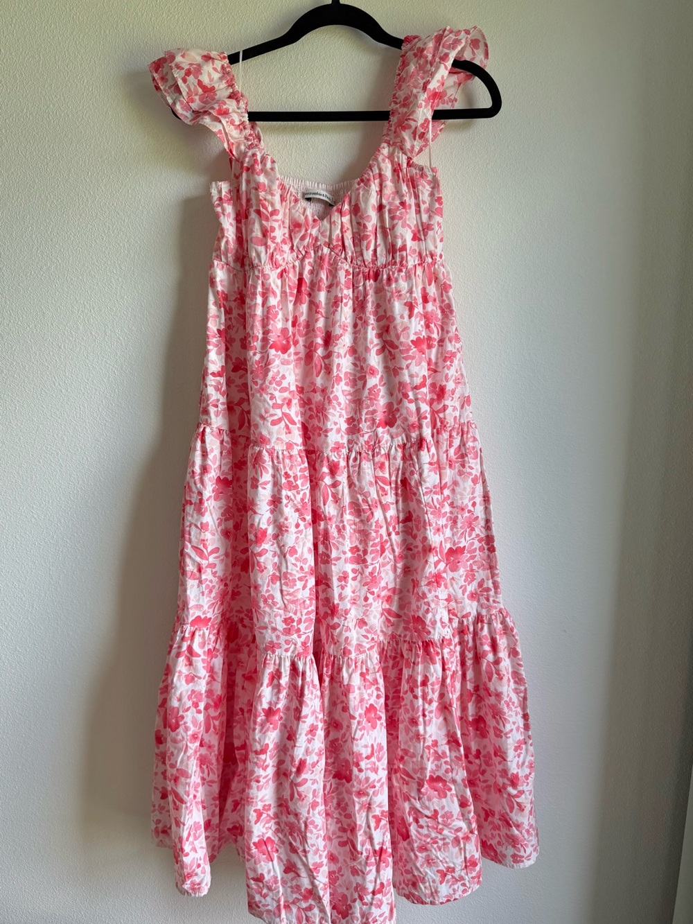 Abercrombie & Fitch White and Pink Floral Tiered Dress